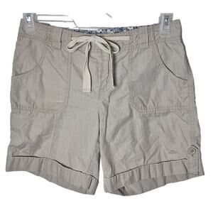 Izod Women 4 Beige Lightweight Cotton Drawstring Shorts, Inseam 7"